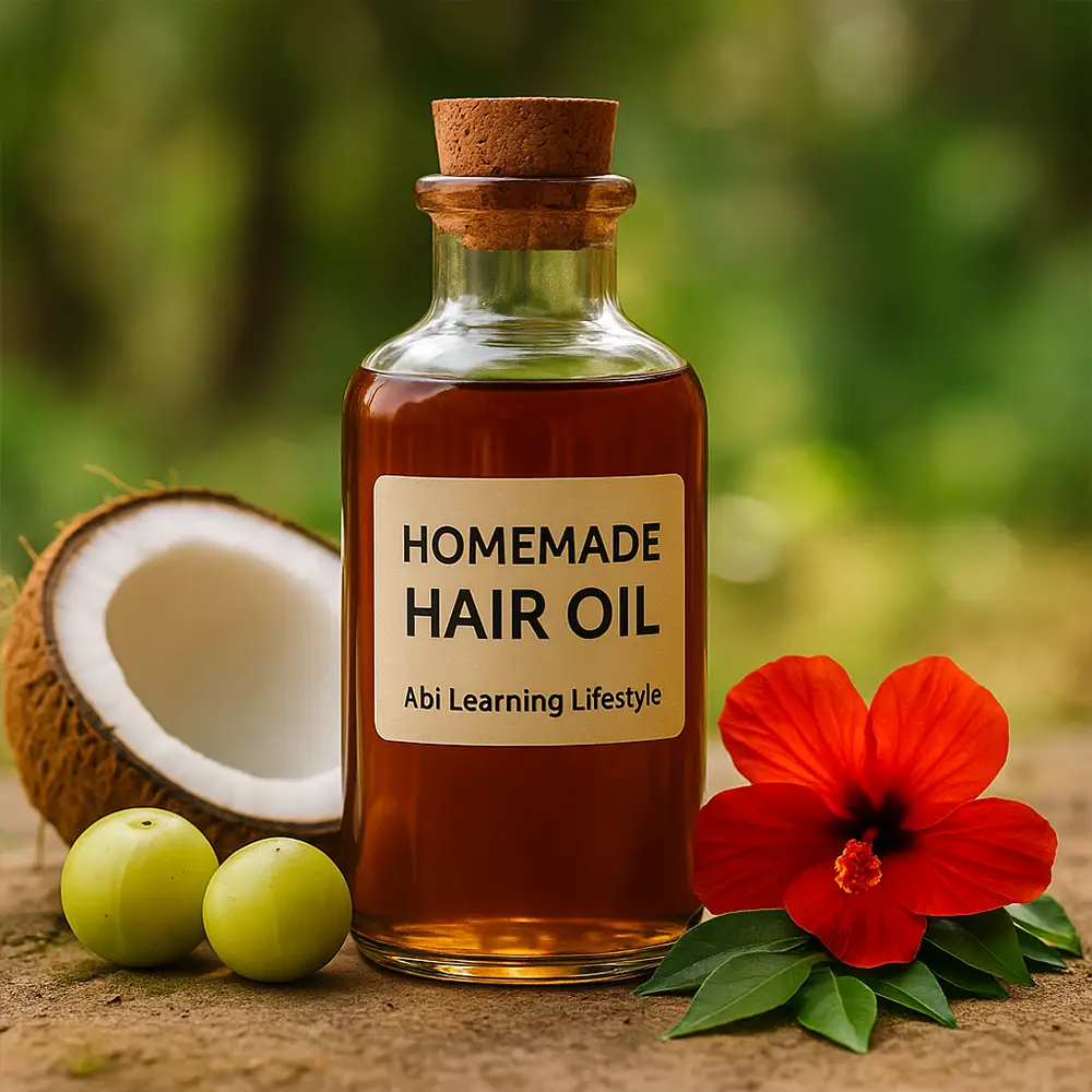 Homemade herbal hair growth oil by Abi Learning Lifestyle Sathyamangalam